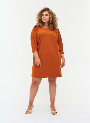 Solid-coloured tunic with 2/4 sleeves and pleated fold, Autumnal, Model image number 2