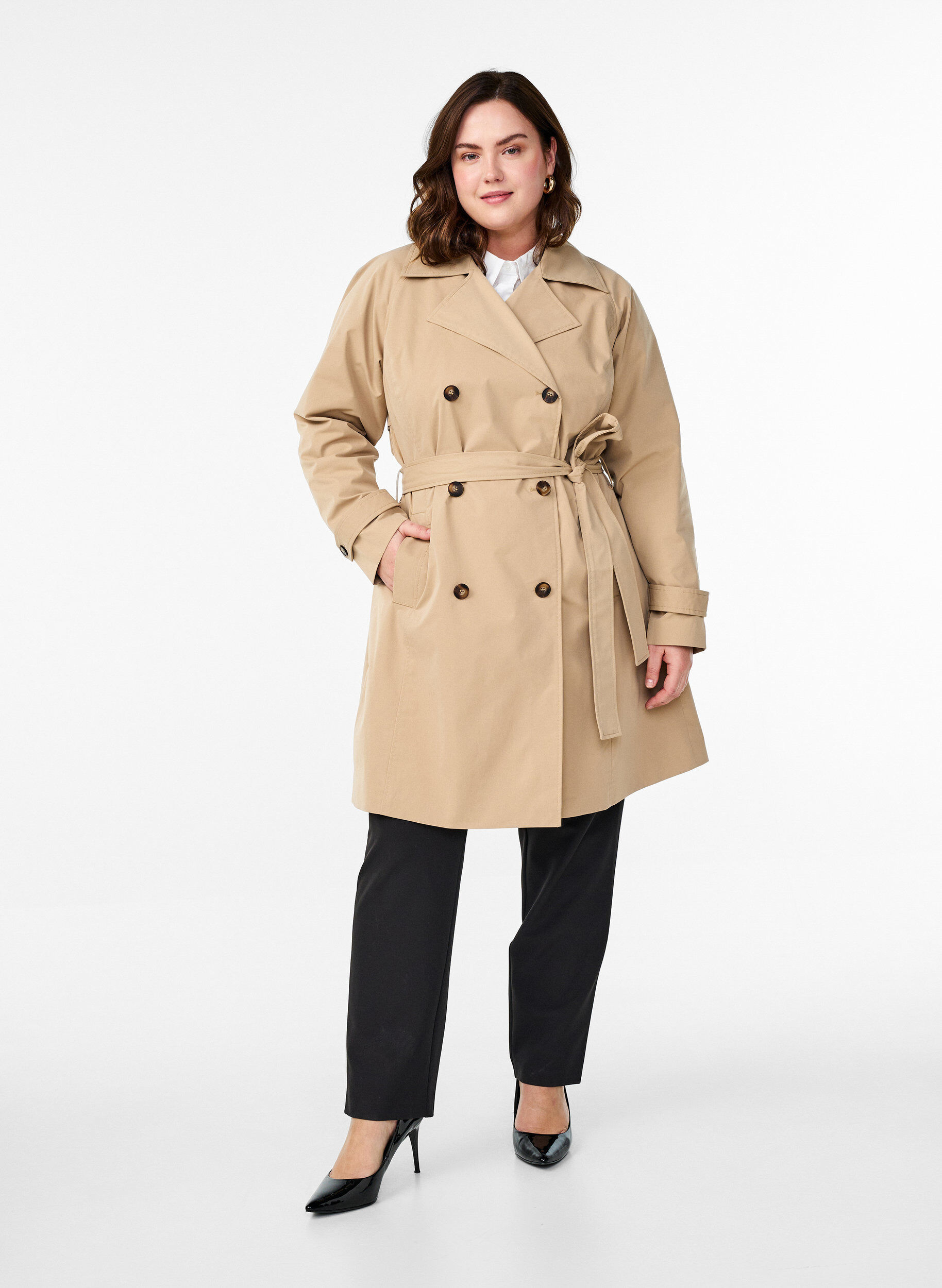 Zizzifashion Mid-length trench coat with belt, Incense, Model image number 2