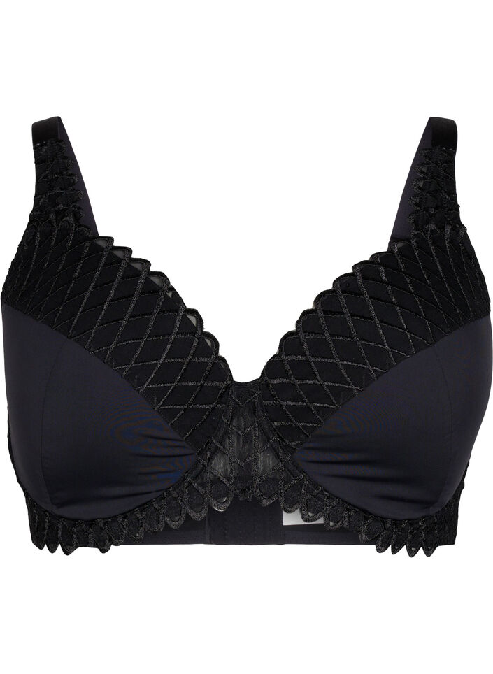 Padded bra with underwire and lace details, Black, Packshot image number 0