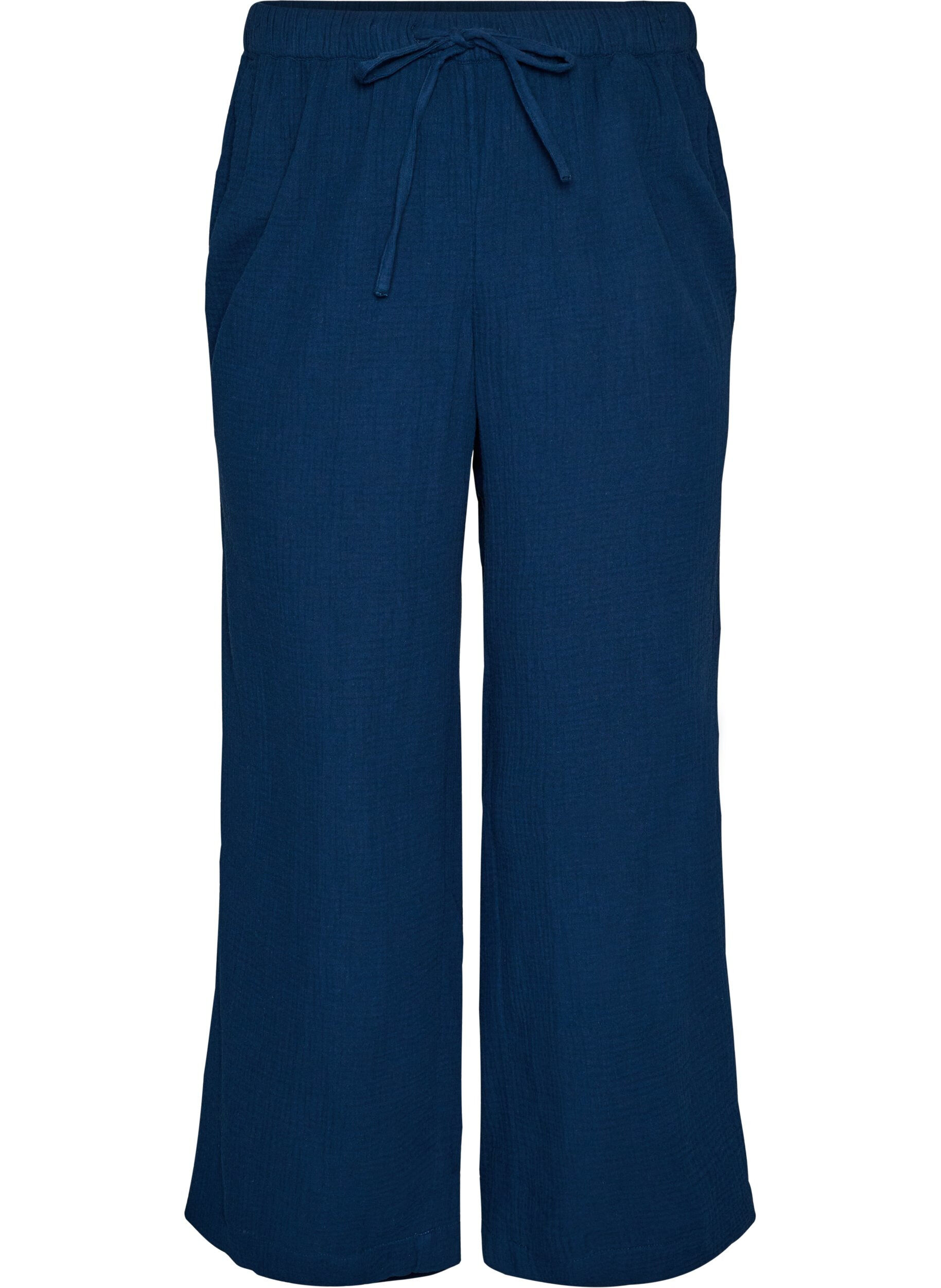 ZizzifashionLoose cotton muslin pyjama bottoms, Blue, Packshot image number 0