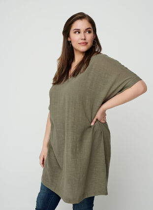 Short-sleeve cotton tunic, Ivy green, Model image number 0