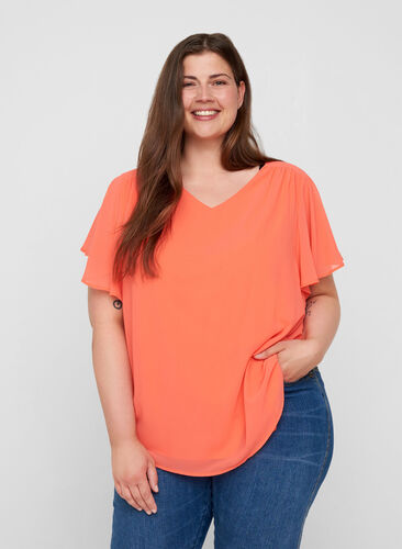 Short-sleeved blouse, Living Coral, Model image number 0
