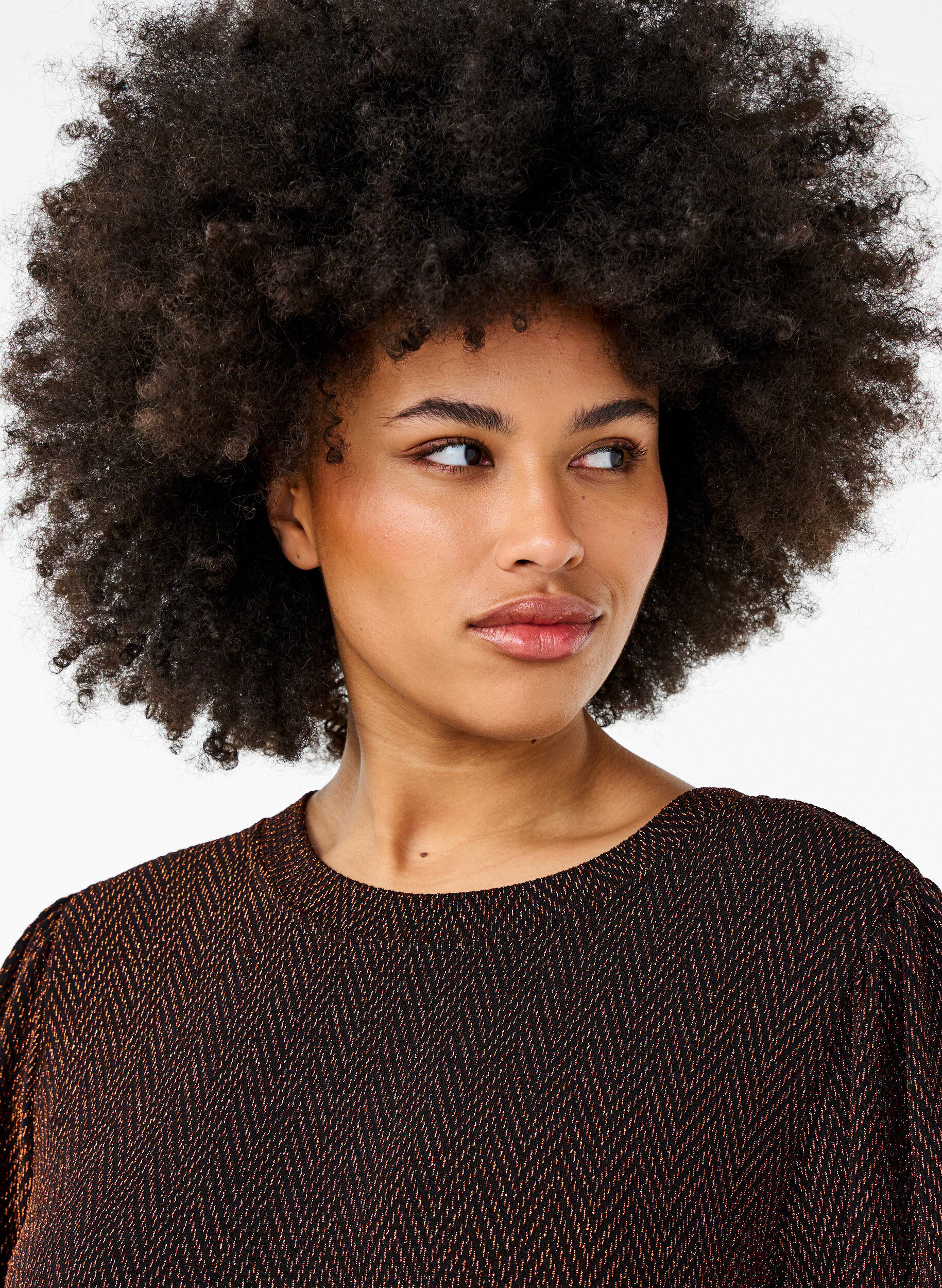 Zizzifashion Dress with zigzag pattern and glitter, Copper ZigZagShimmer, Model image number 2