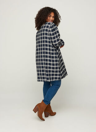 Long-sleeved tunic with a checked print, Navy Check, Model image number 1