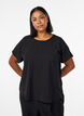 Blouse with short sleeves and a round neckline, Black, Model image number 0