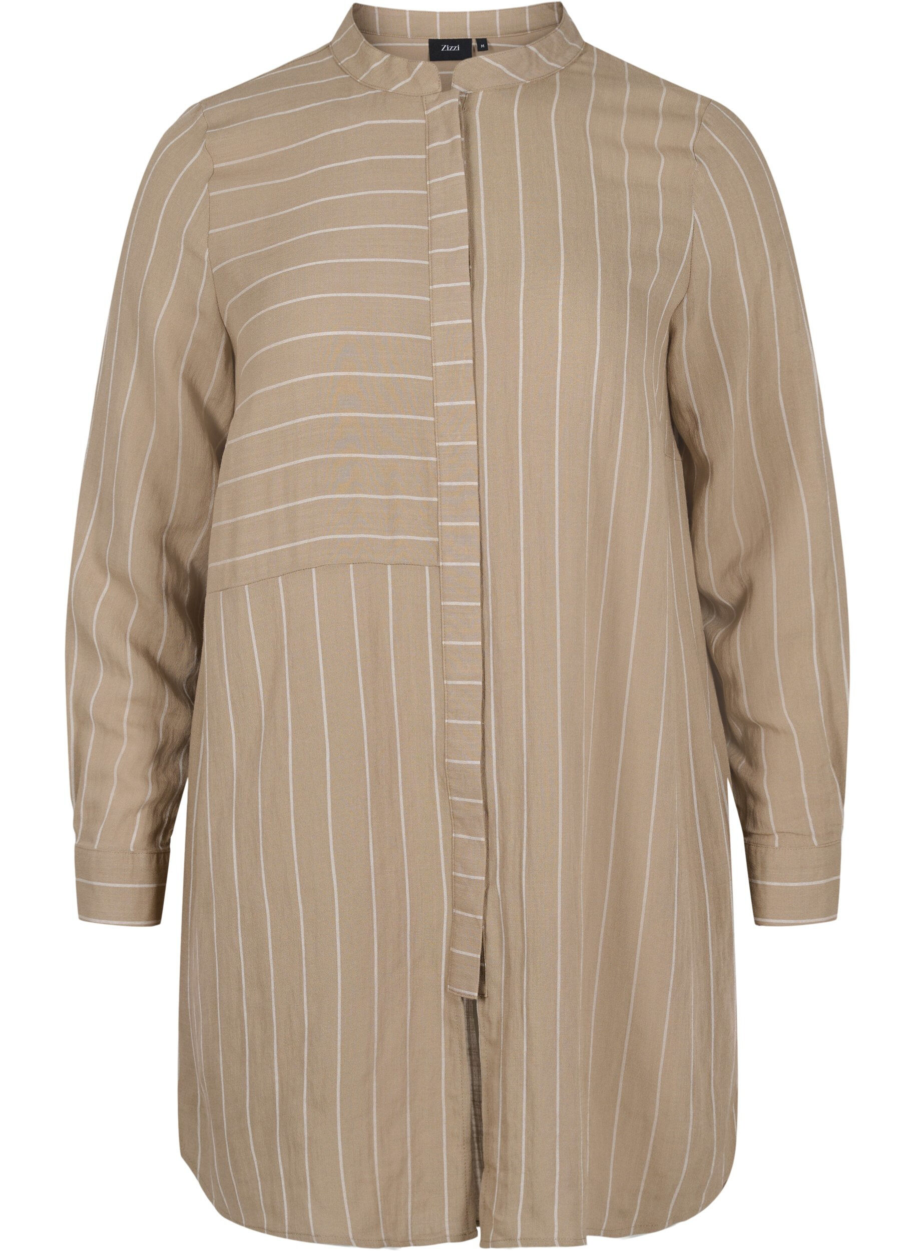 Zizzifashion Long striped shirt in a viscose mix, Timber Wolf/White, Packshot image number 0