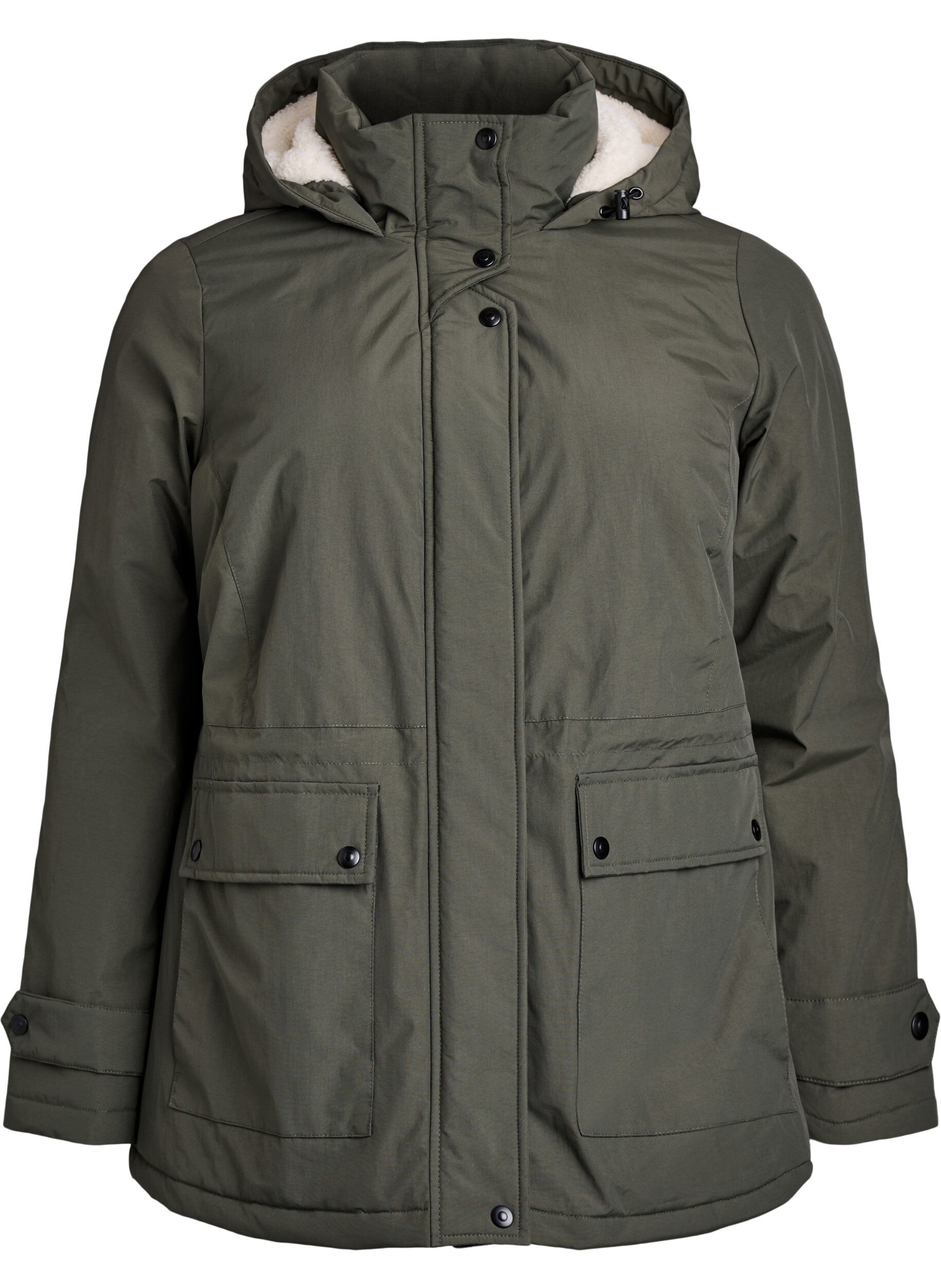 Lightweight padded parka with a teddy-lined hood