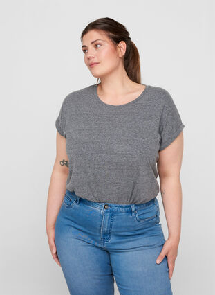 Marled cotton t-shirt, Black Melange, Model image number 0