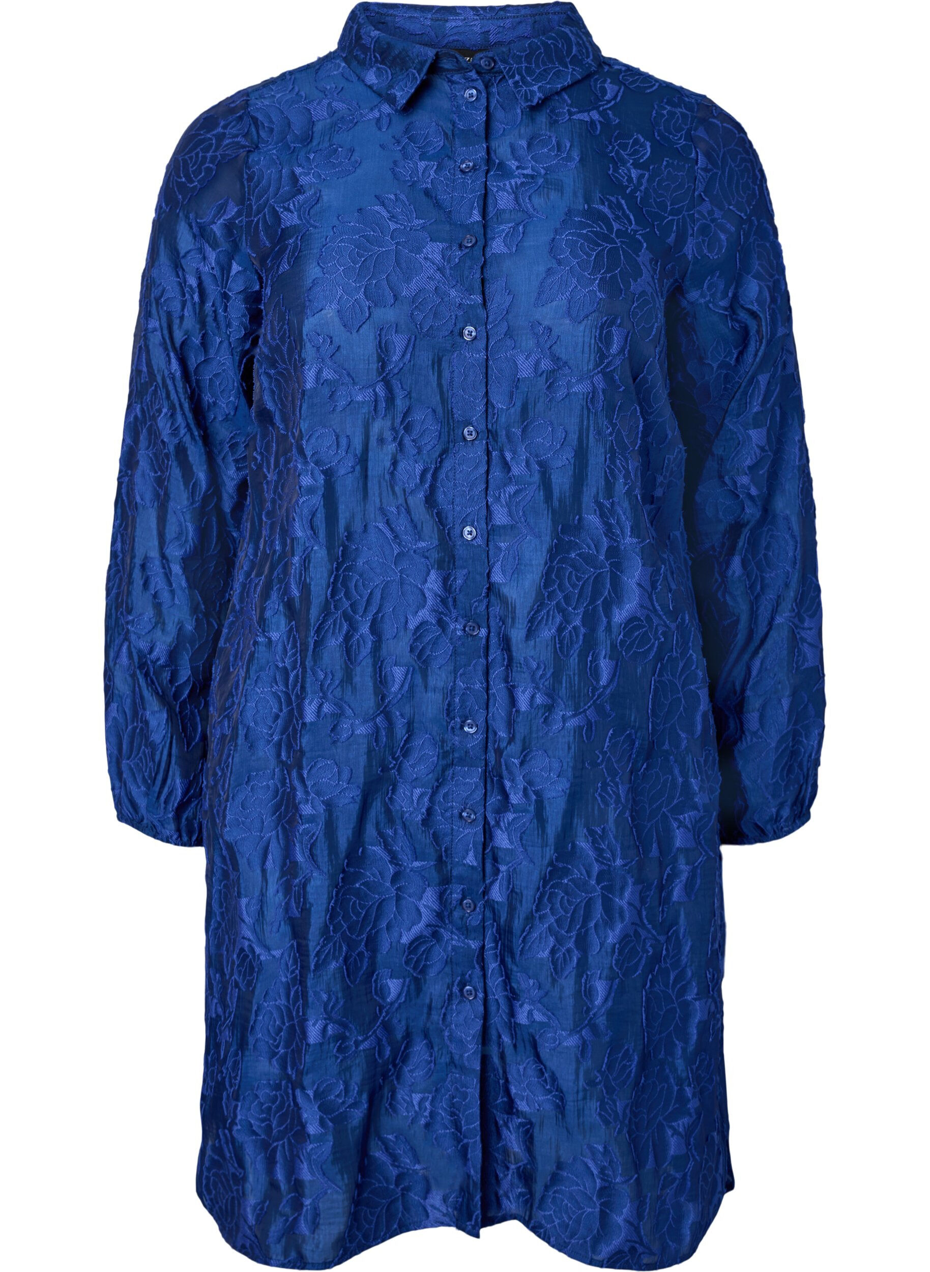 Zizzifashion Long jacquard shirt, Mazarine Blue, Packshot image number 0