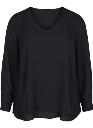Long-sleeved v-neck blouse, Black, Packshot image number 0
