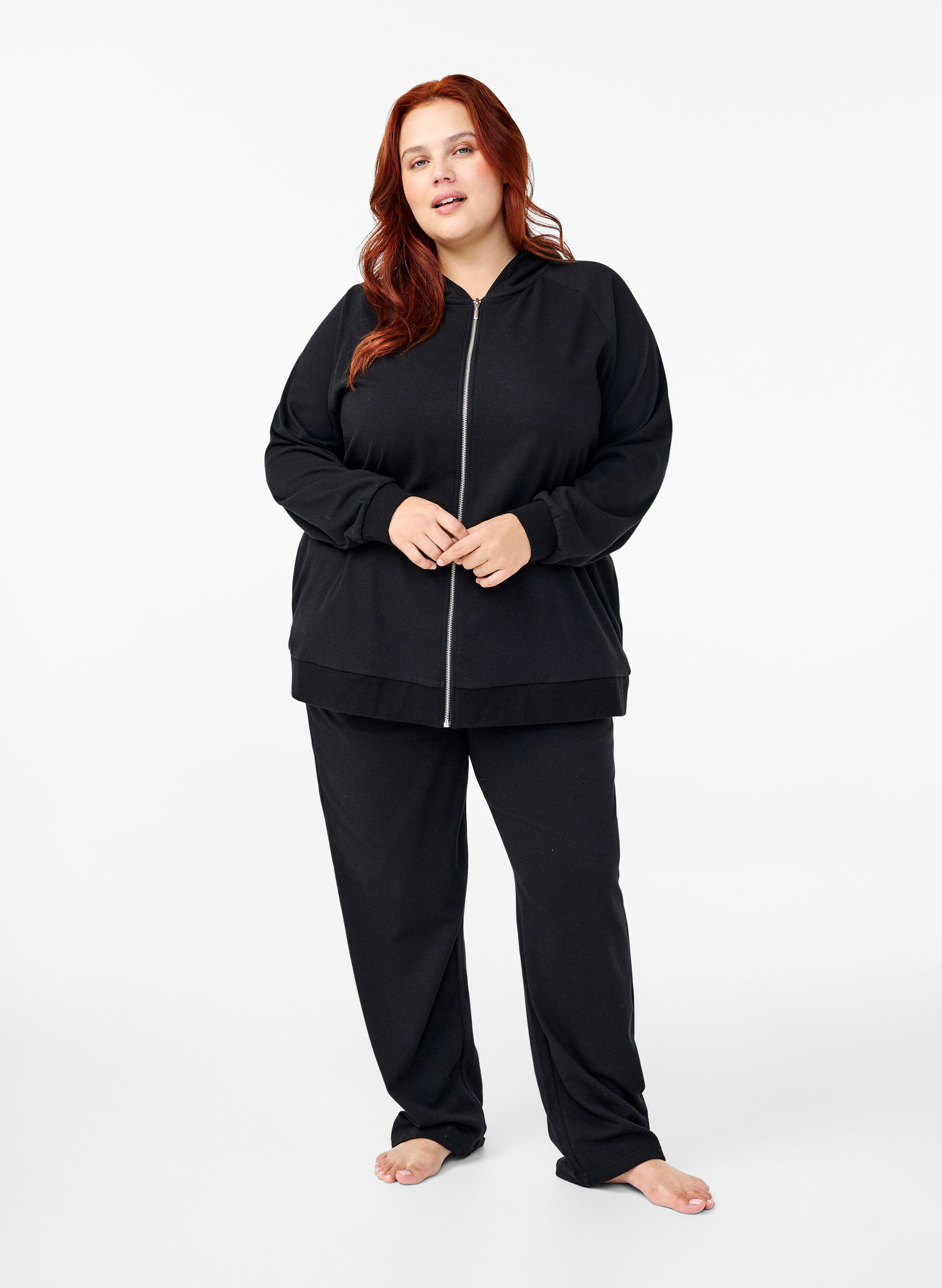 Zizzifashion Sweat cardigan with a hood and pockets, Black, Model image number 1