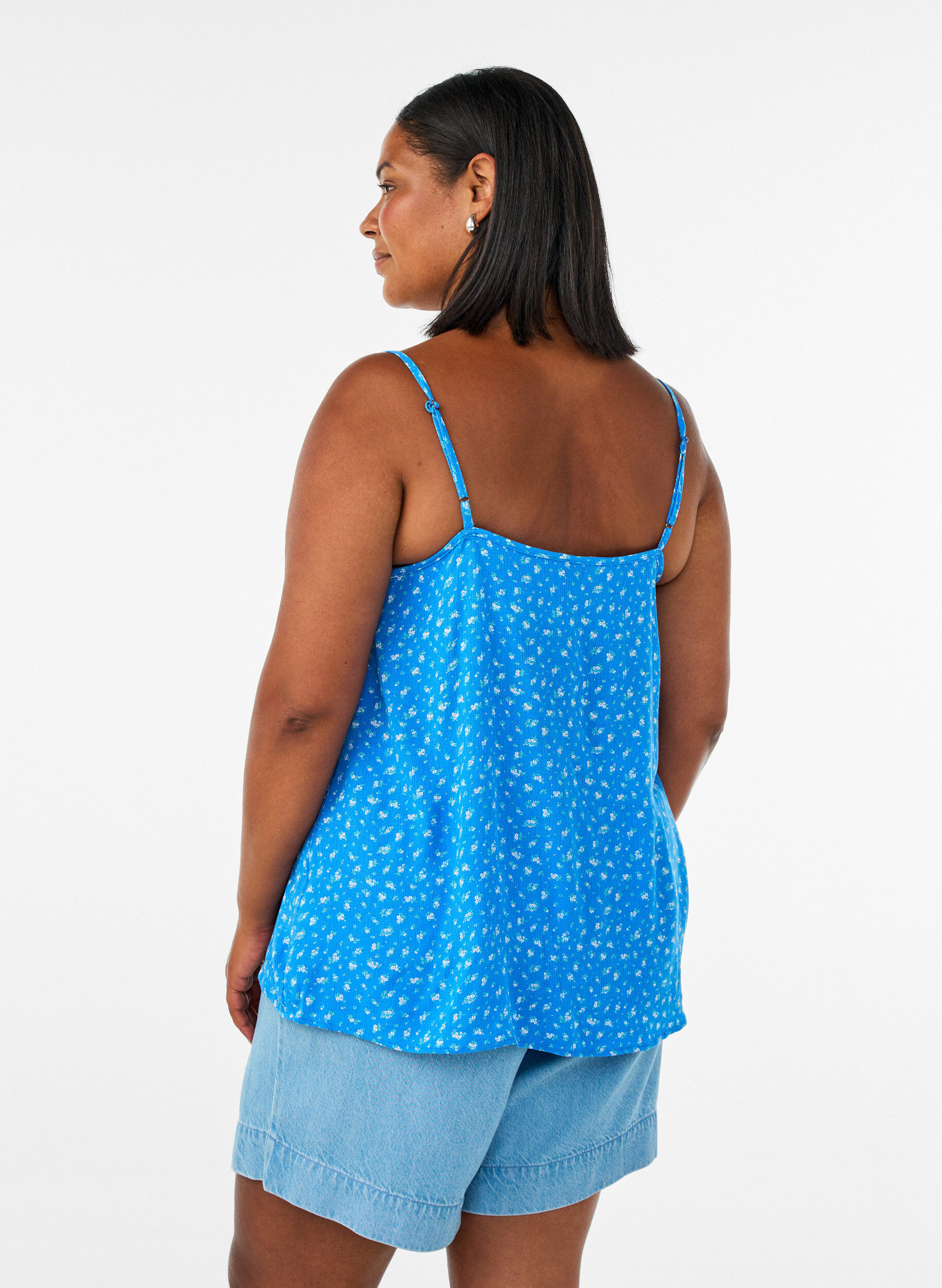 ZizzifashionStrap top in viscose, Blue, Model image number 2