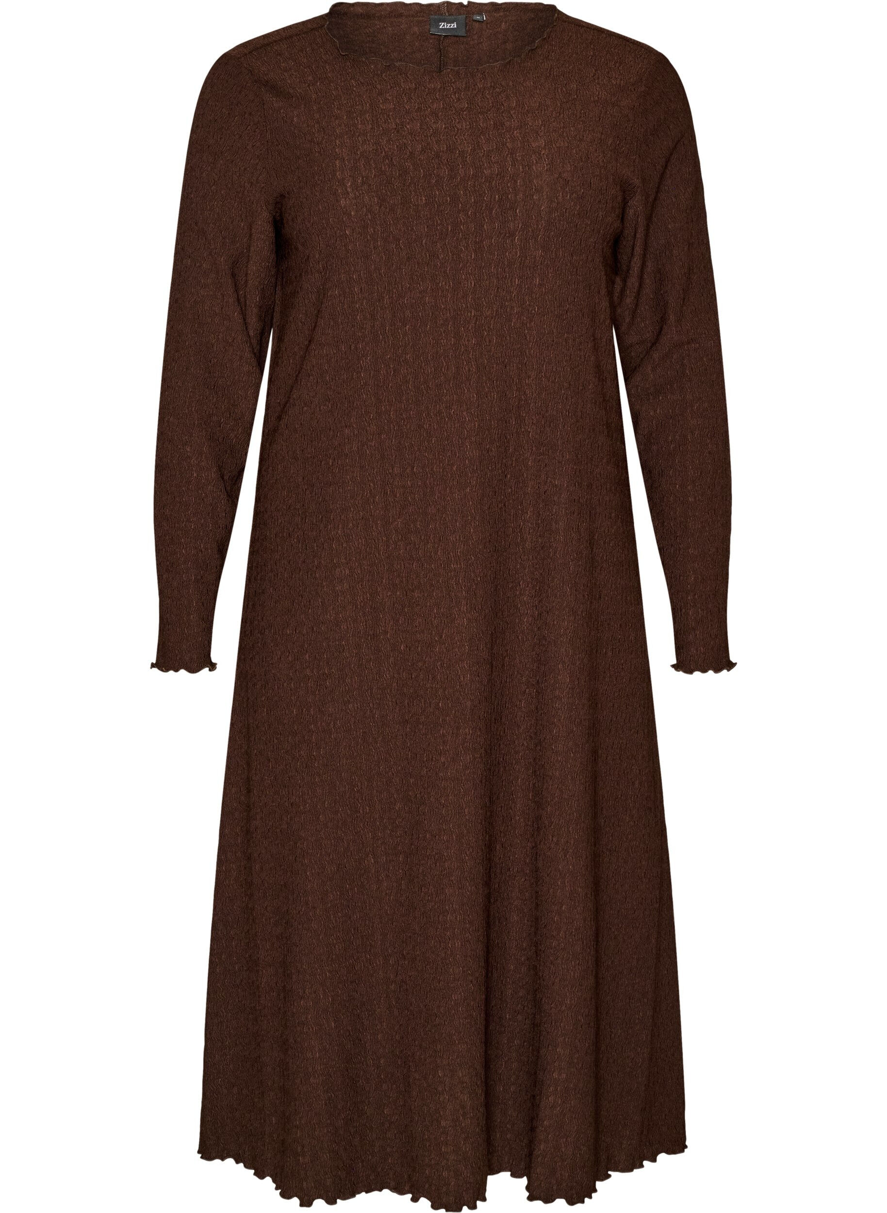 Midi dress with a wavy texture and long sleeves