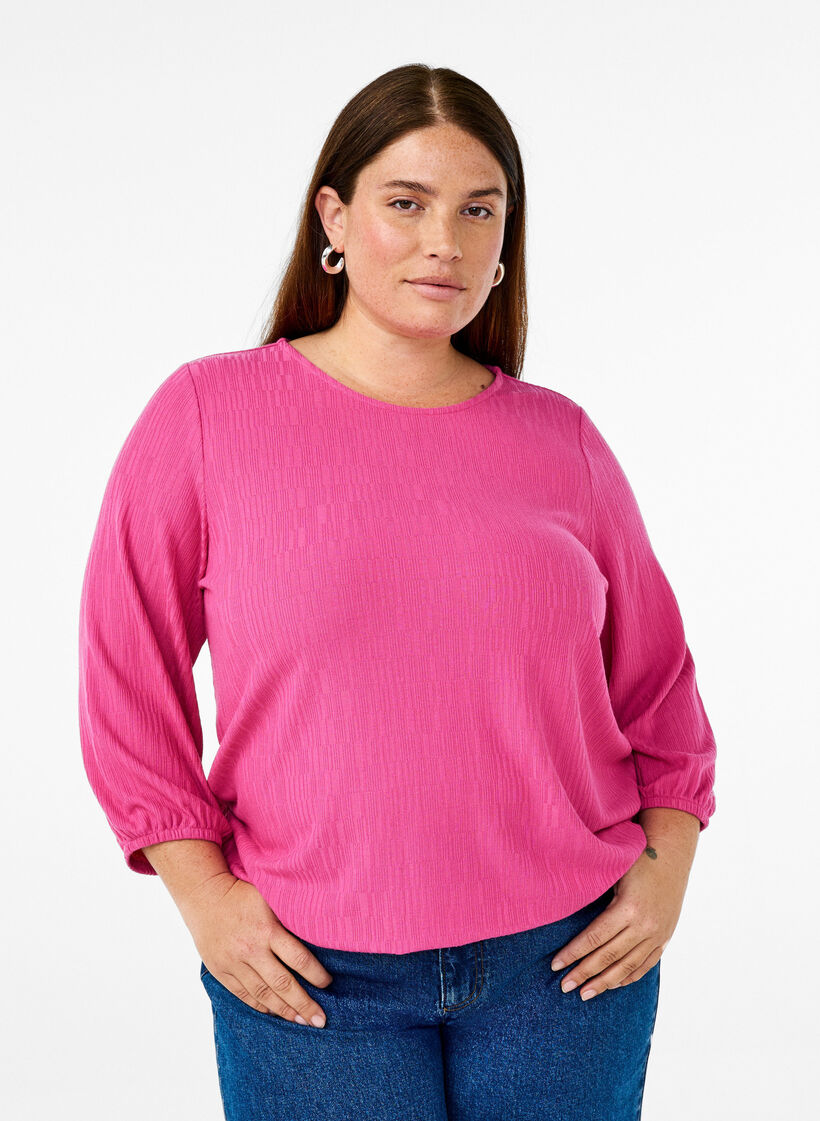 Blouse with texture and 3/4 sleeves, Rose, Model image number 0