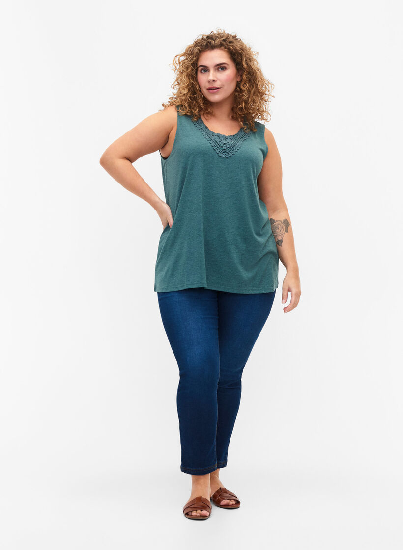 Sleeveless top with lace, Sea Pine Melange, Model image number 2