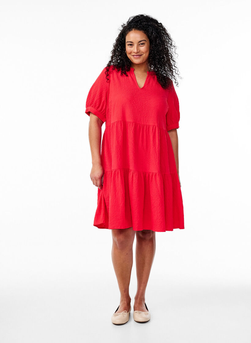 Short A-line dress, Red, Model image number 1