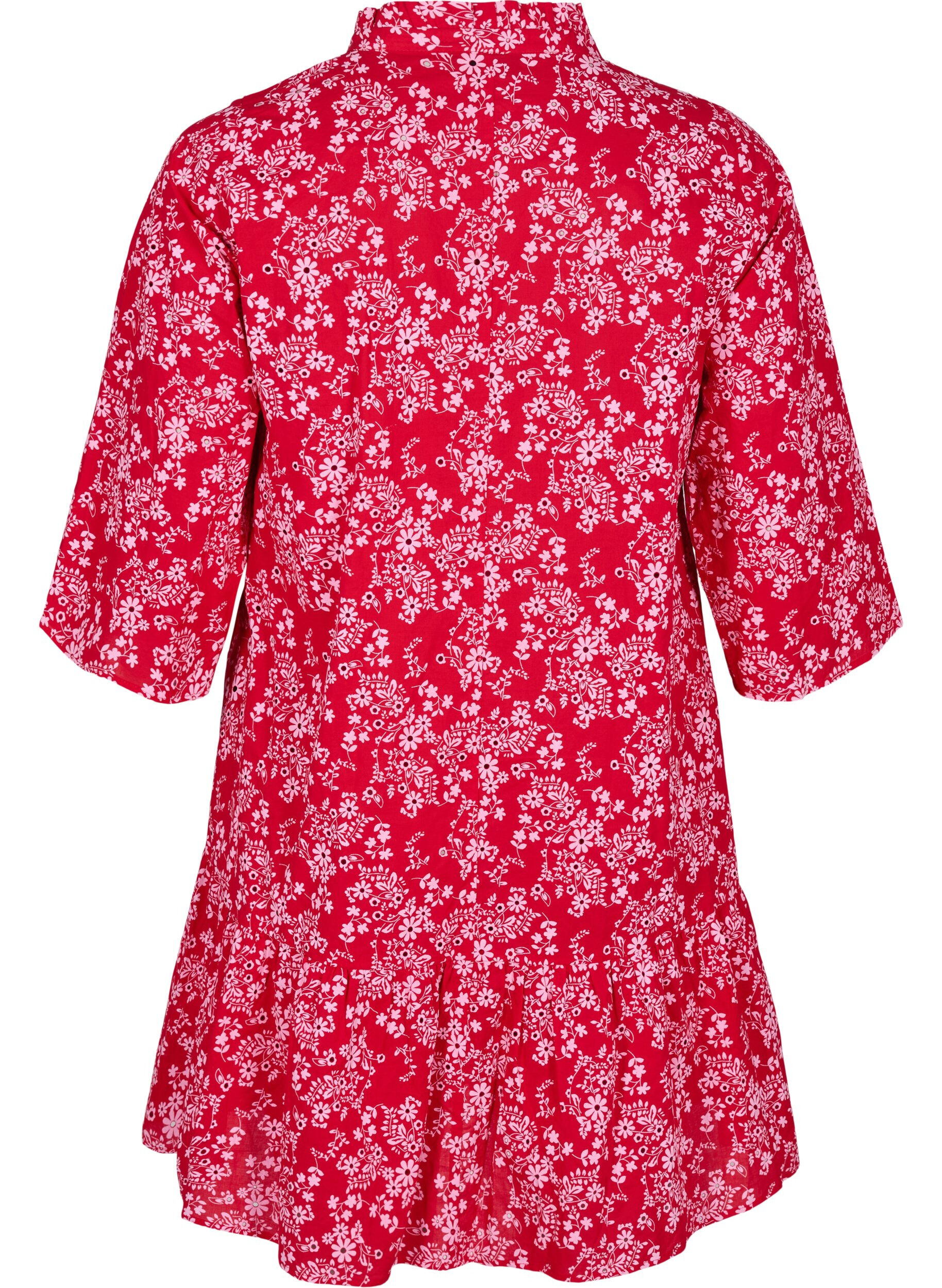 Zizzifashion Knee-length dress with floral print and 3/4 sleeves, Red, Packshot image number 1
