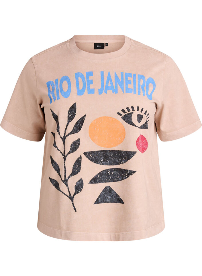 Cotton T-shirt with front print, Beige, Packshot image number 0