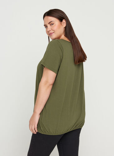 Short-sleeved t-shirt with a round neck and lace trim, Ivy Green, Model image number 1