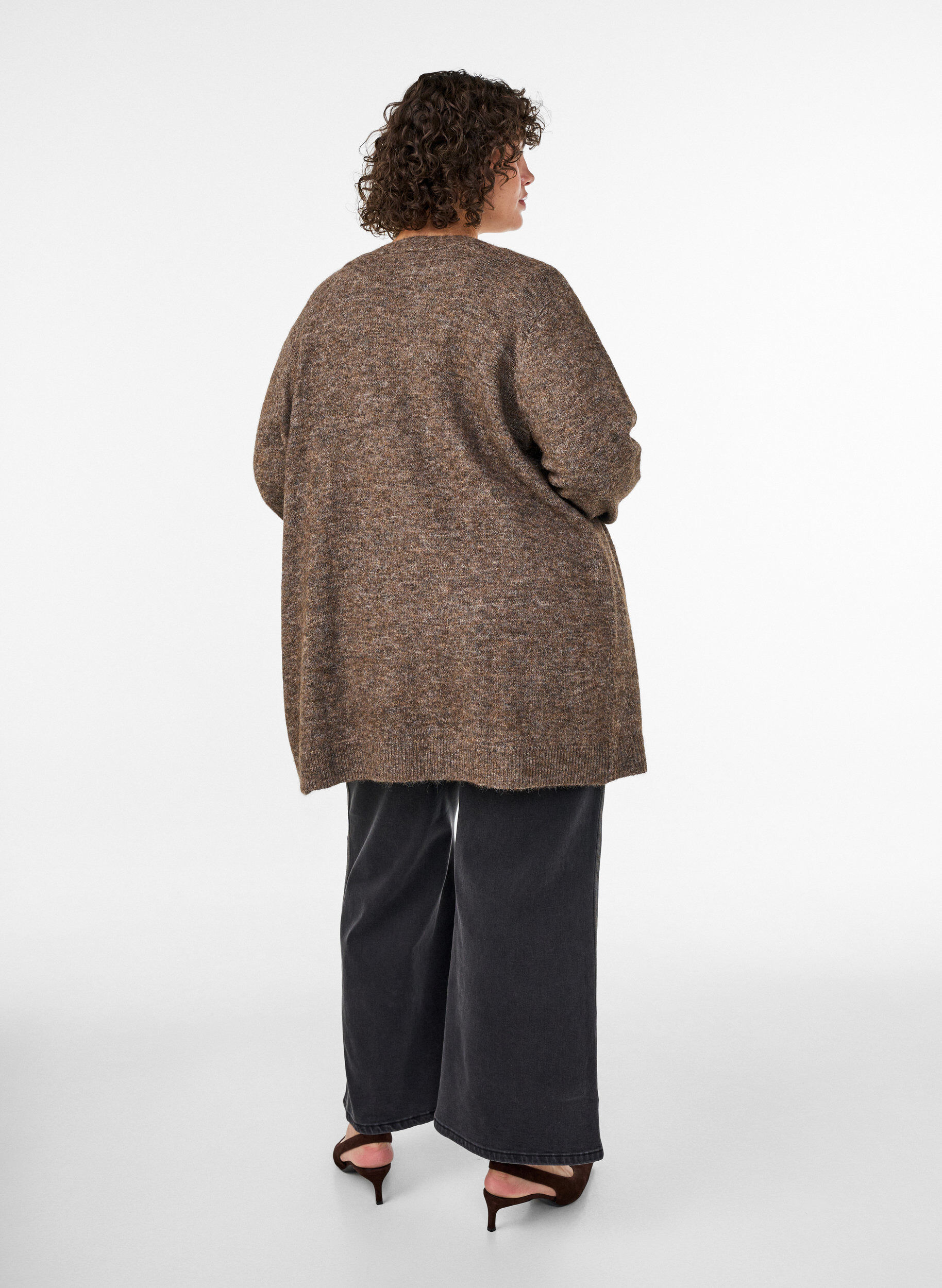 ZizzifashionLong cardigan with pockets, Brown, Model image number 2