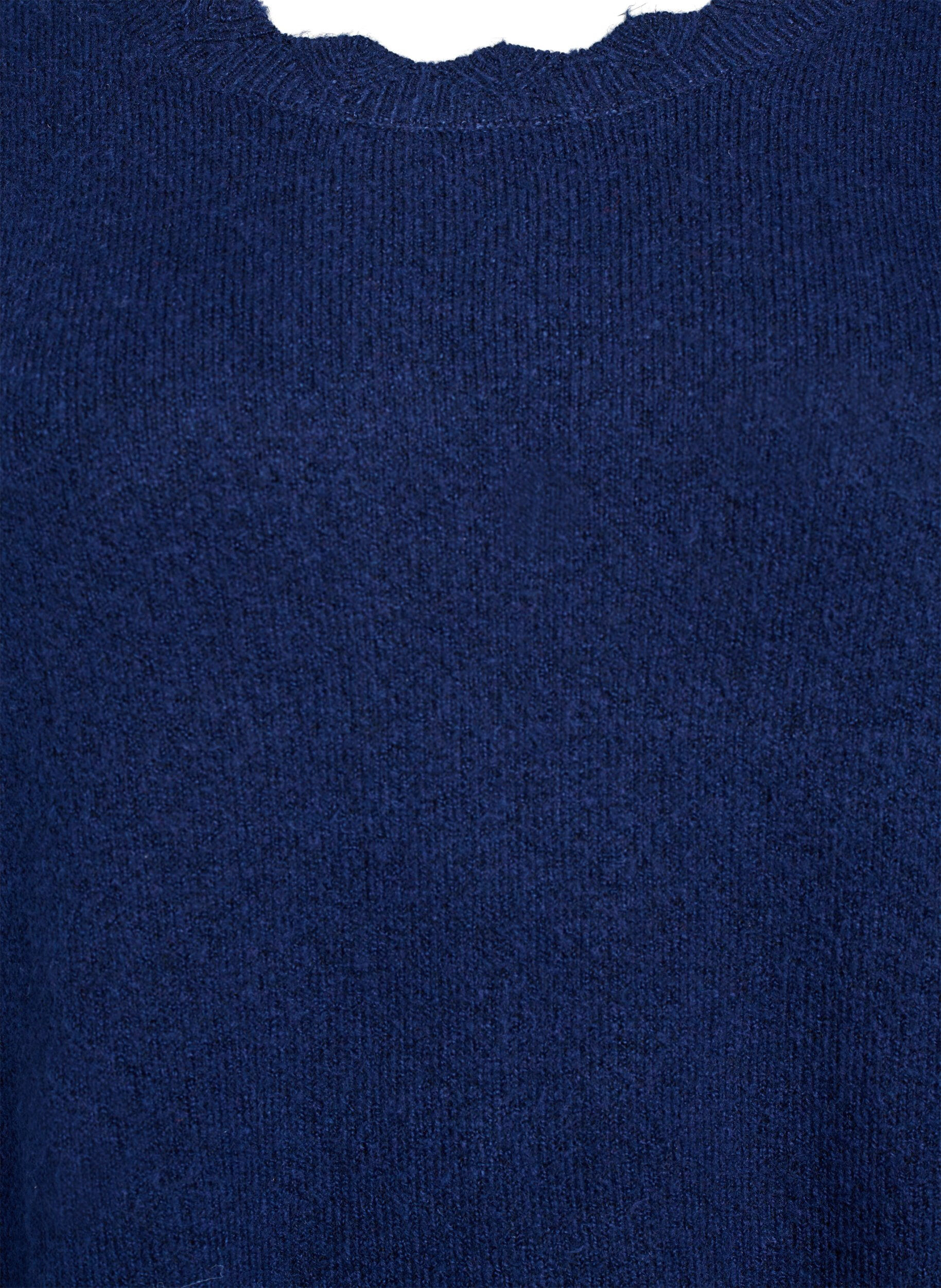 Zizzifashion Short knitted dress with wavy hem and slits, Blue, Packshot image number 2