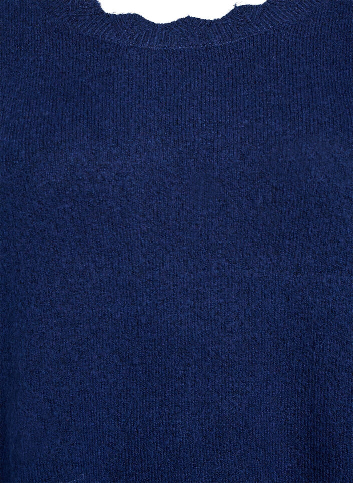 Short knitted dress with wavy hem and slits, Blue, Packshot image number 2