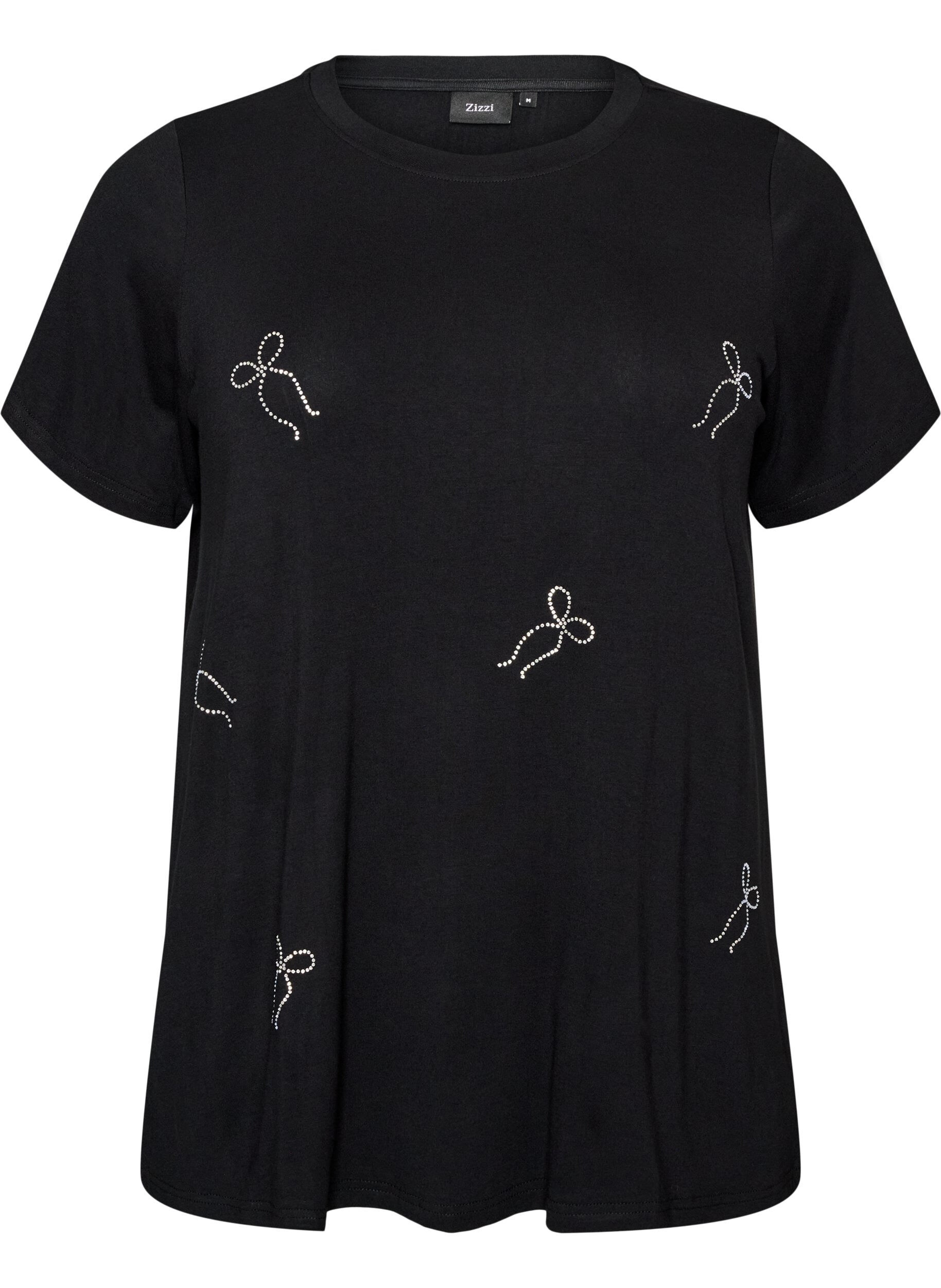 ZizzifashionViscose T-shirt with rhinestones, Black, Packshot image number 0