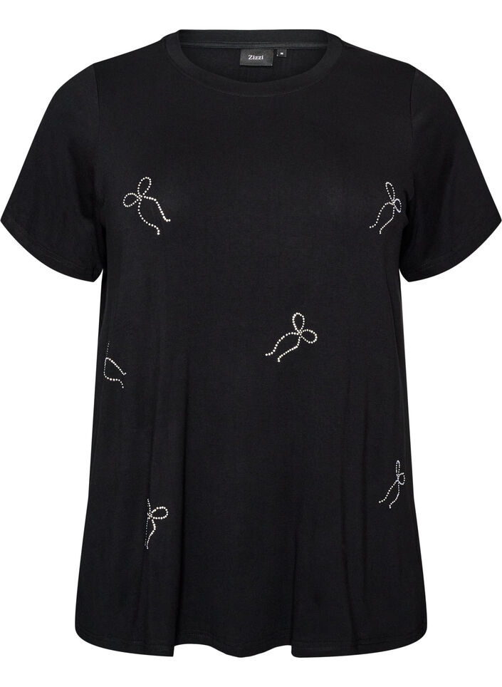Viscose T-shirt with rhinestones, Black, Packshot image number 0