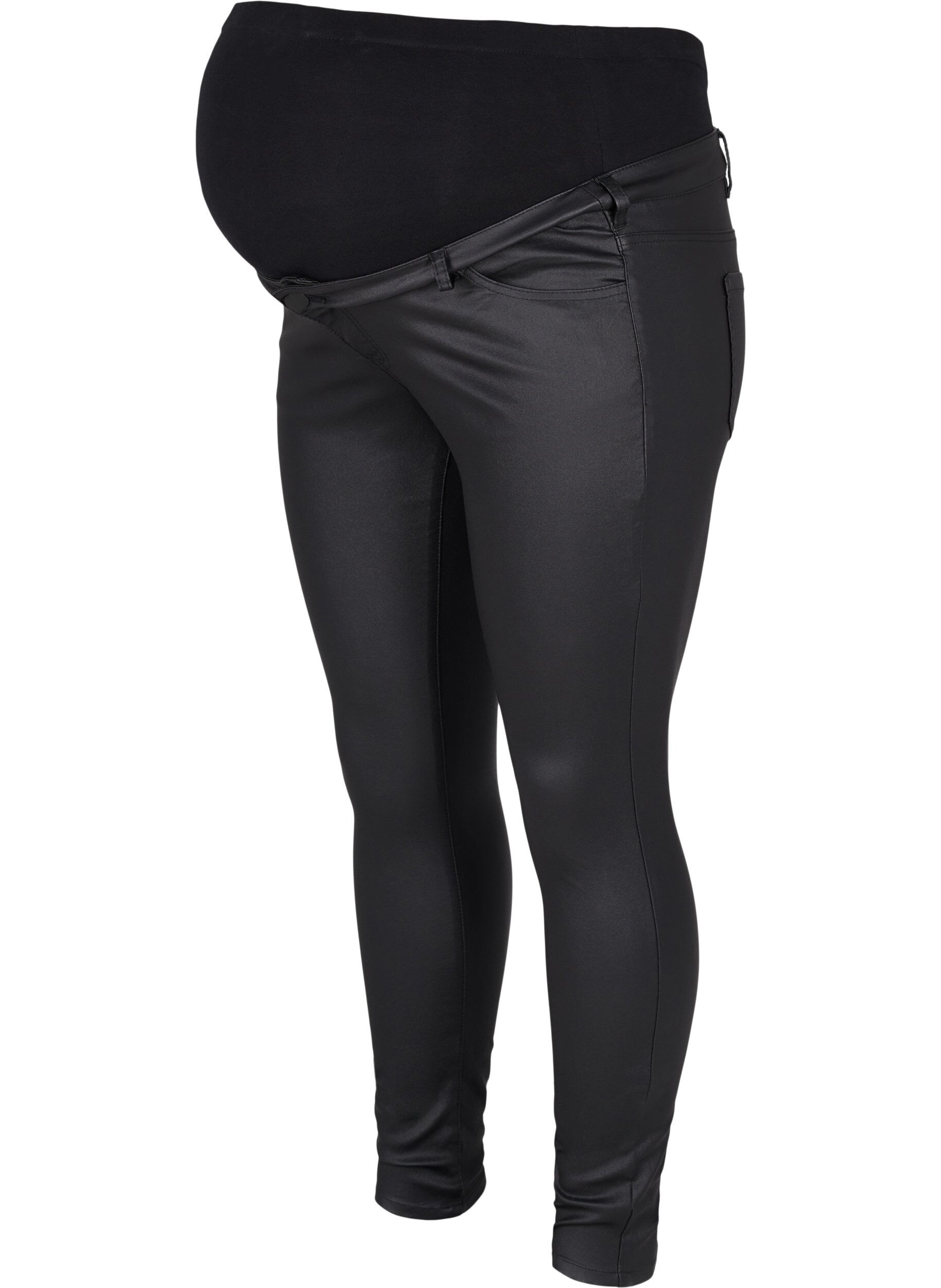 Zizzifashion 	 Coated Pregnancy Pants, Black, Packshot image number 0