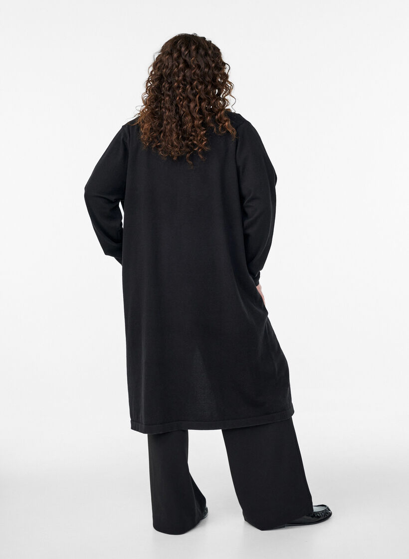 Long, open cardigan with pockets, Black, Model image number 1
