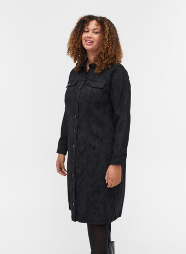 Printed dress with collar and buttons, Black, Model image number 0