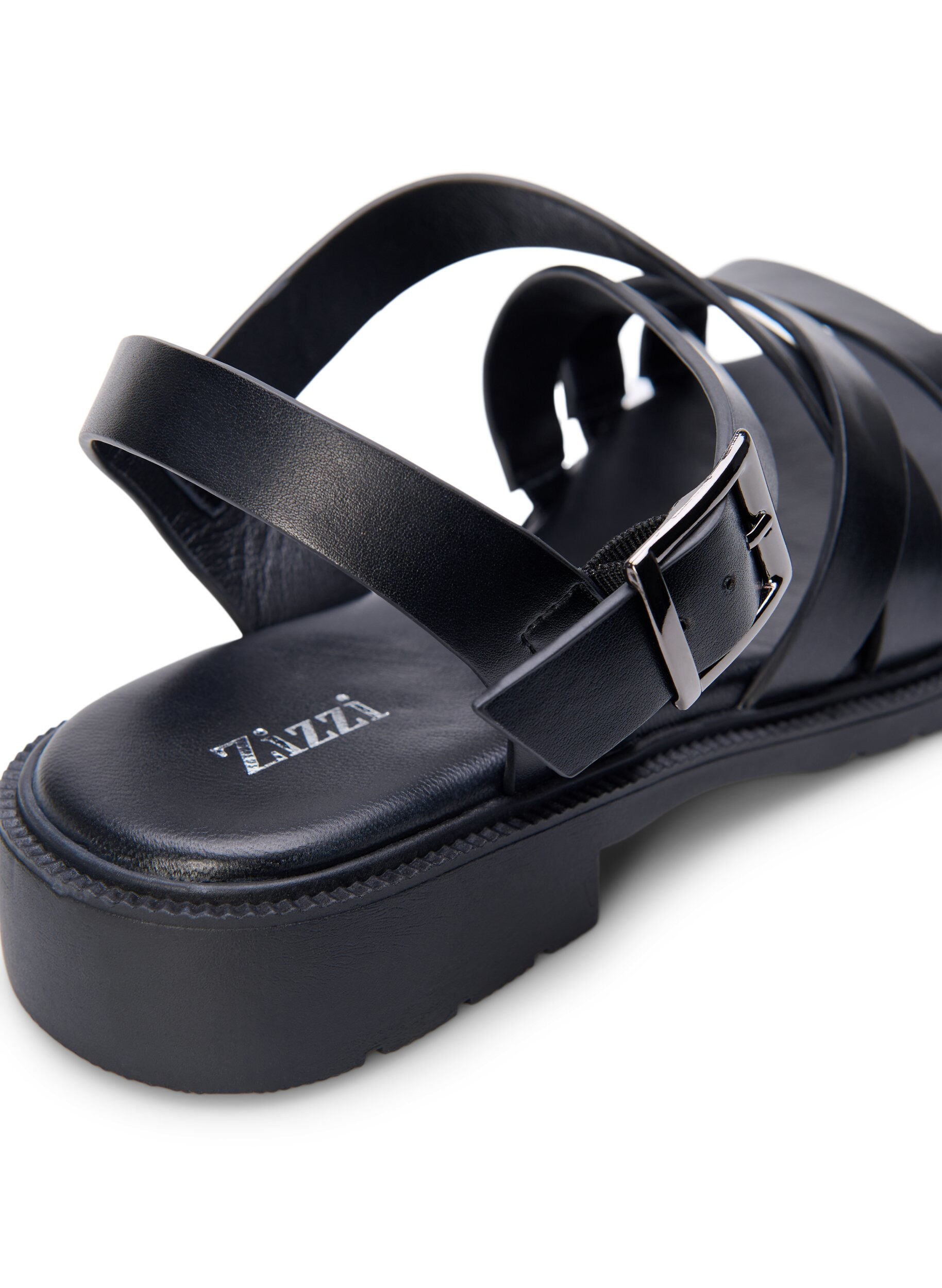 Zizzifashion Leather summer sandal with a wide fit, Black, Packshot image number 4