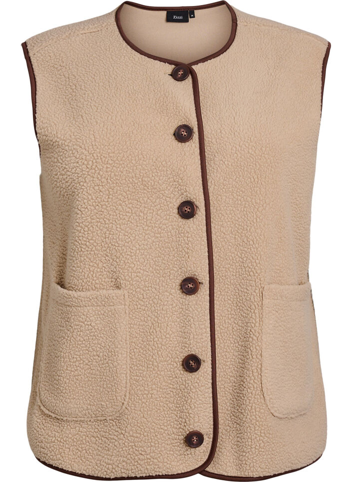 Teddy fleece vest with contrast trims, Beige, Packshot image number 0