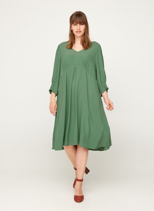 Viscose dress with 3/4 length sleeves, Dark Ivy, Model image number 2