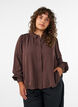 Shirt with balloon shape and concealed zip, Brown, Model image number 0