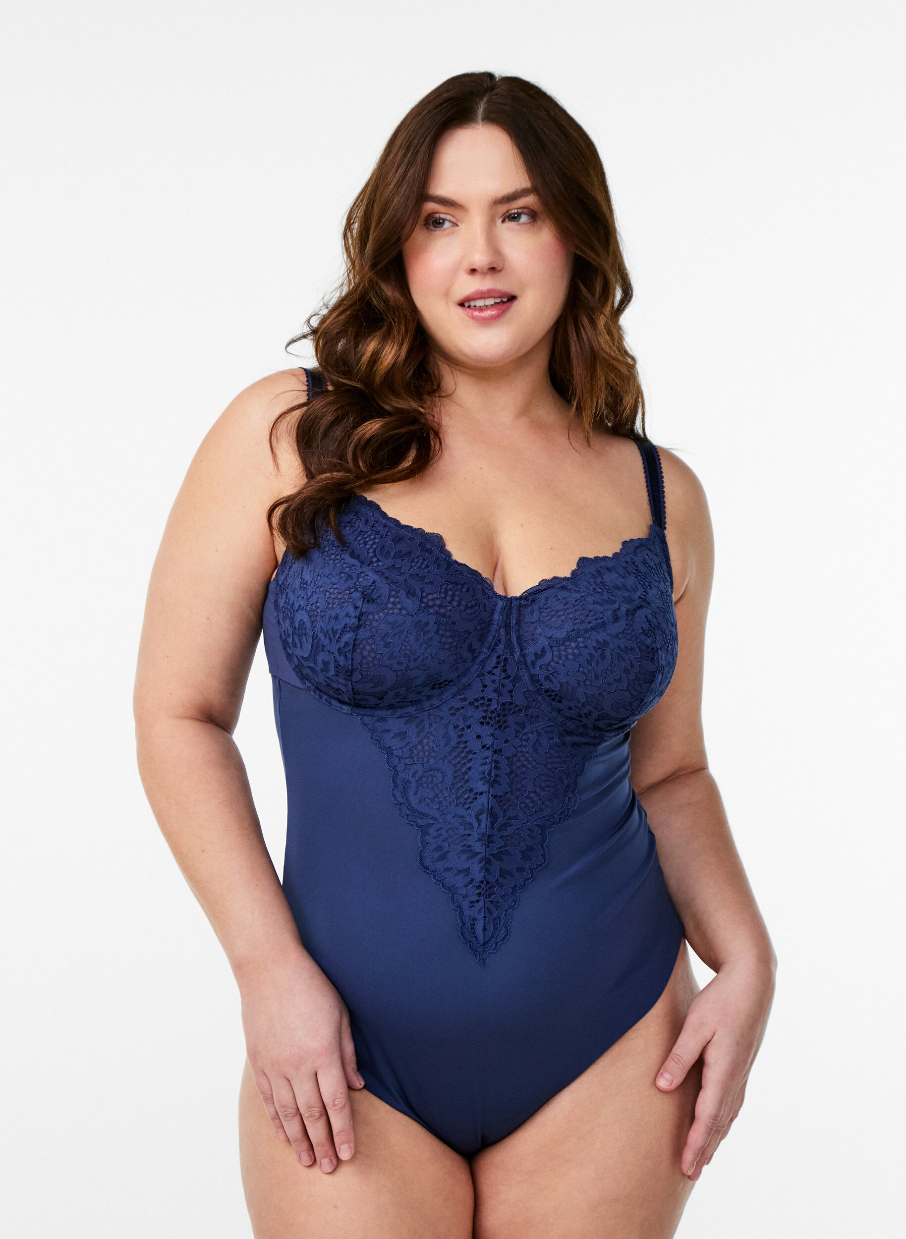 Zizzifashion Bodystocking with underwire and lace, Blue, Model image number 0