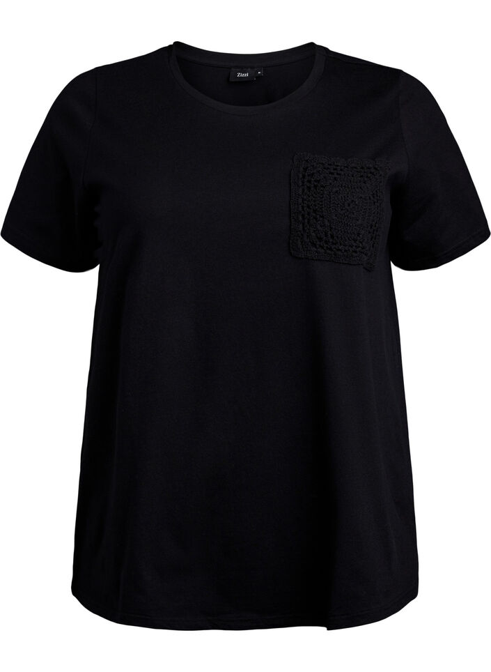 T-shirt in organic cotton with chest pocket, Black, Packshot image number 0
