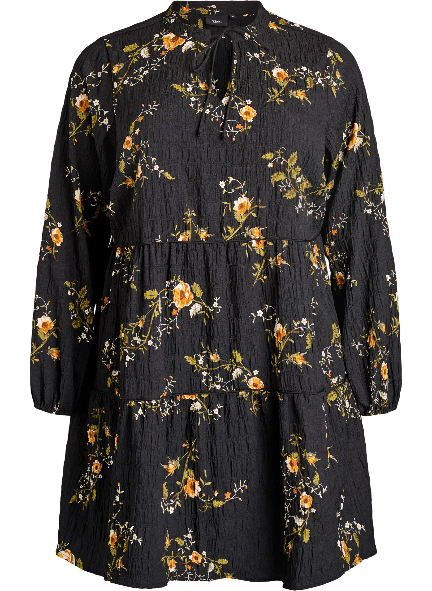 ZizzifashionFloral print dress with tie fastening, Black, Packshot image number 0