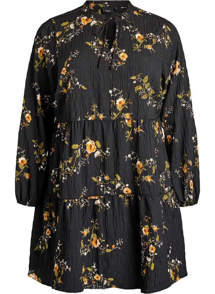 Floral print dress with tie fastening, Black, Packshot image number 0
