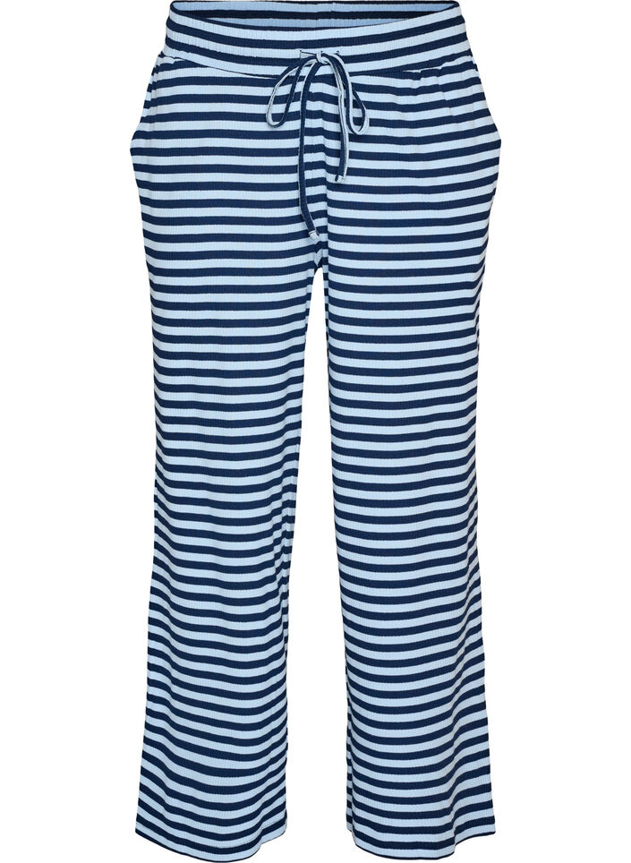 Striped pyjama bottoms with a high waist and wide legs, Blue, Packshot image number 0