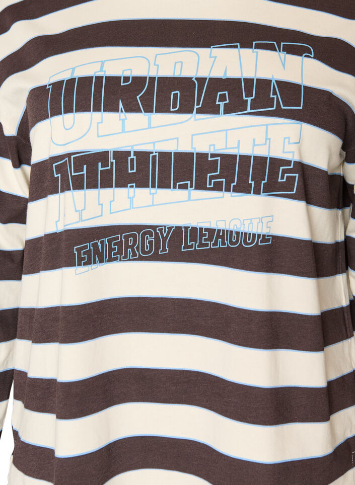 Striped jersey blouse with a sporty text print, Brown, Packshot image number 2
