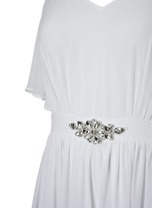 Maxi dress with pleats and short sleeves, Bright White, Packshot image number 3