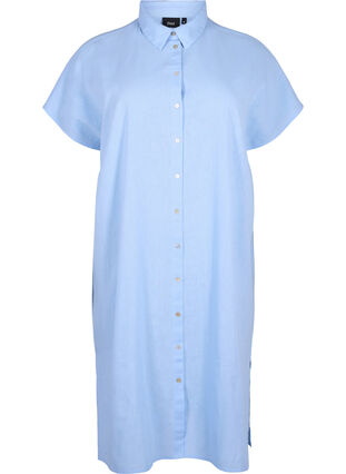 Long shirt in cotton blend with linen, Serenity, Packshot image number 0
