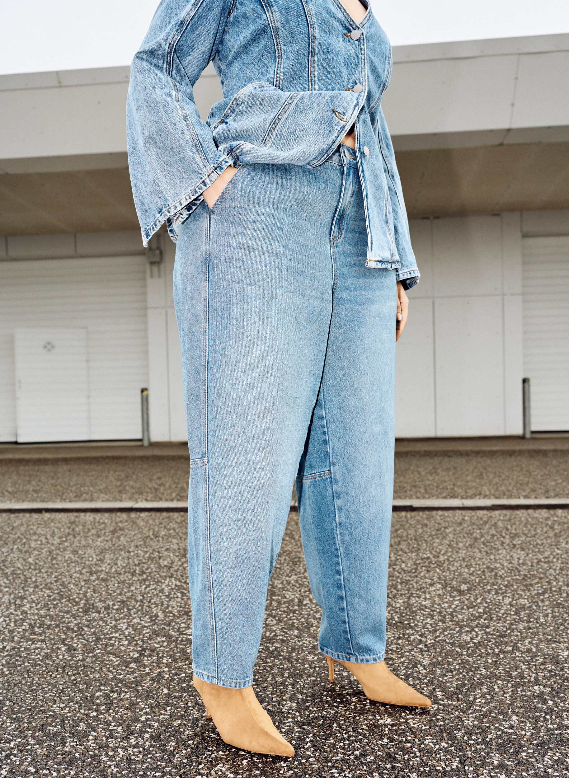 ZizzifashionHigh-waisted barrel jeans, Blue, Image image number 0