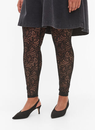 Lace leggings, Black, Model image number 2