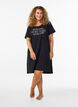 Short-sleeved nightgown in organic cotton, Black, Model image number 1