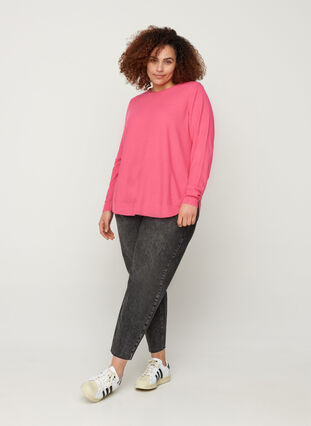Knitted blouse with round neckline, Hot Pink, Model image number 2