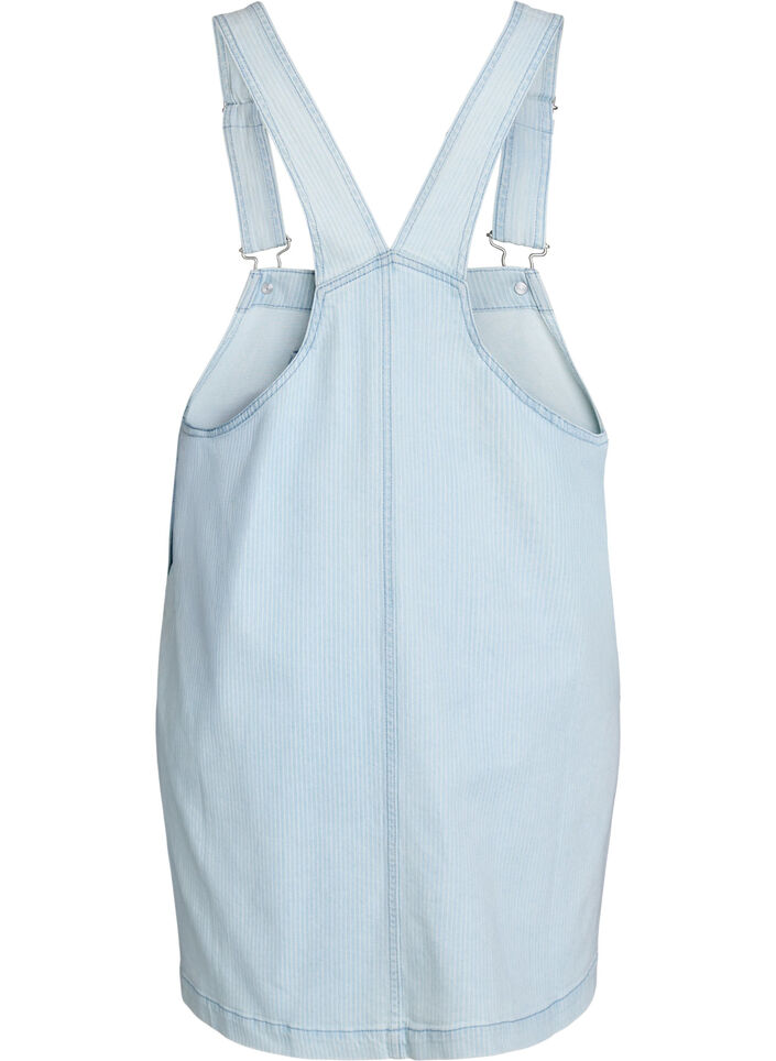 Short denim dungaree dress in striped cotton, Light Blue, Packshot image number 1