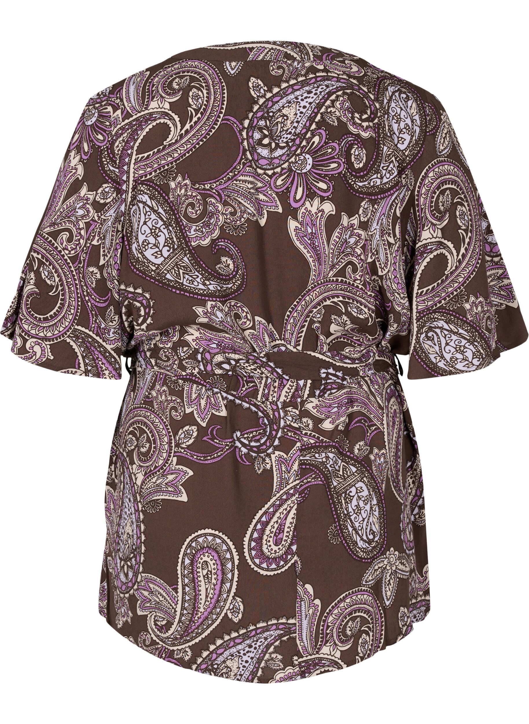 Zizzifashion Printed viscose tunic with 2/4 sleeves, Bracken Paisley, Packshot image number 1