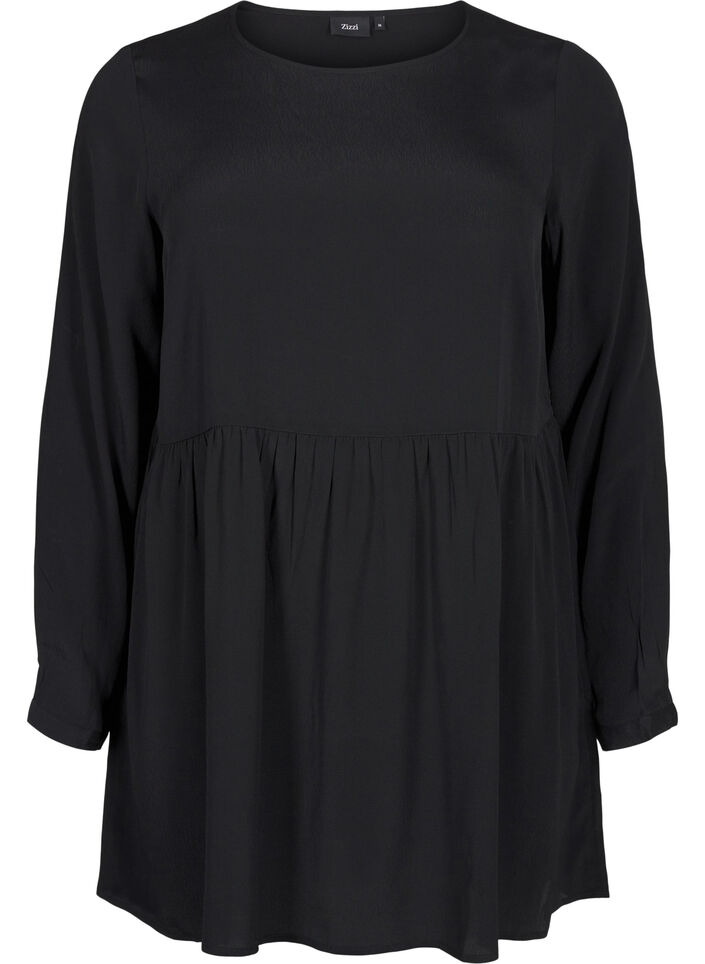 Long-sleeved tunic with a seam, Black, Packshot image number 0